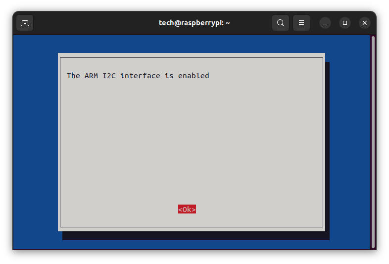 The ARM I2C interface is enabled