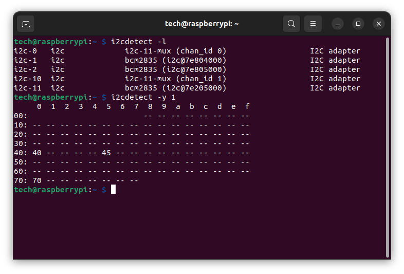 i2cdetect -l && i2cdetect -y 1