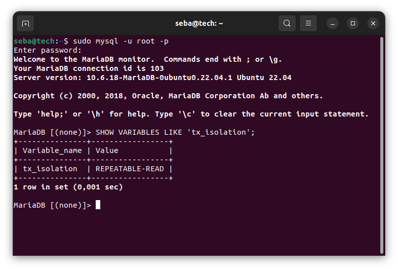 MariaDB Default isolation level